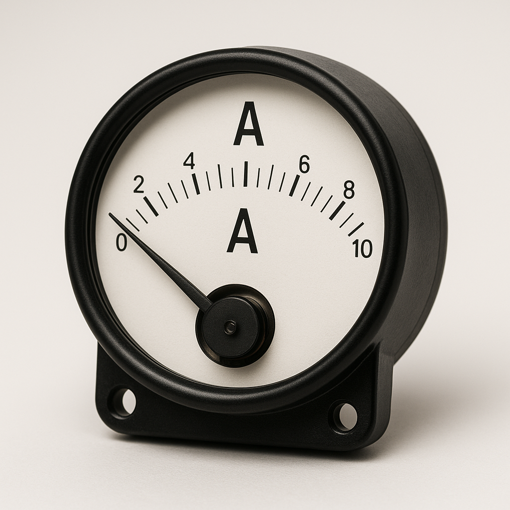 Een klassieke analoge ampèremeter met wijzerschaal