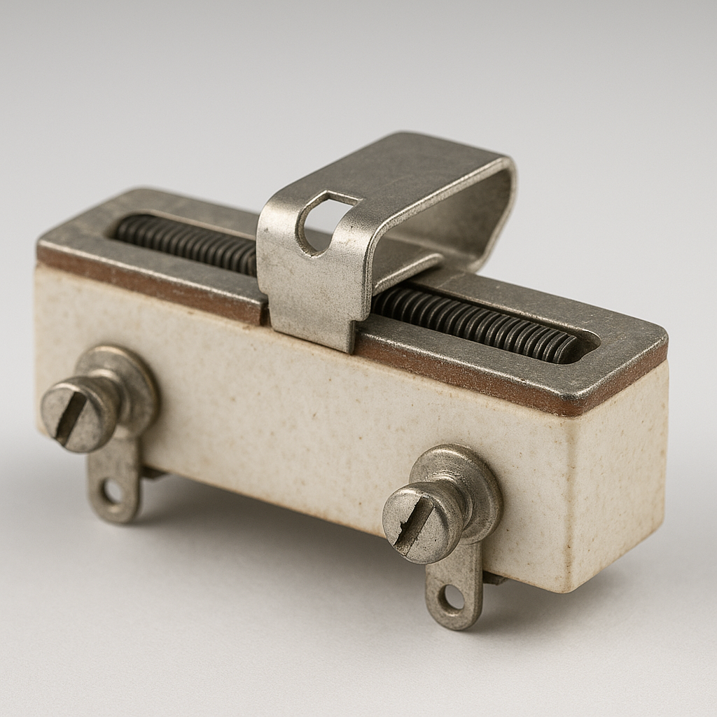 Een regelbare schuifweerstand (potentiometer) met beweegbaar schuifcontact